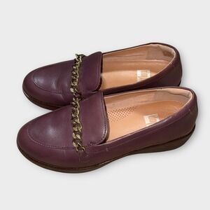 Fitflop Paige Chain Loafers Purple Leather Gold Accent Comfort Shoes women's 7.5